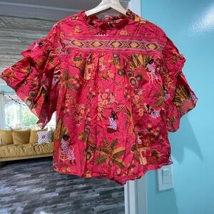 FARM Rio Vibrant Red Patterned Blouse